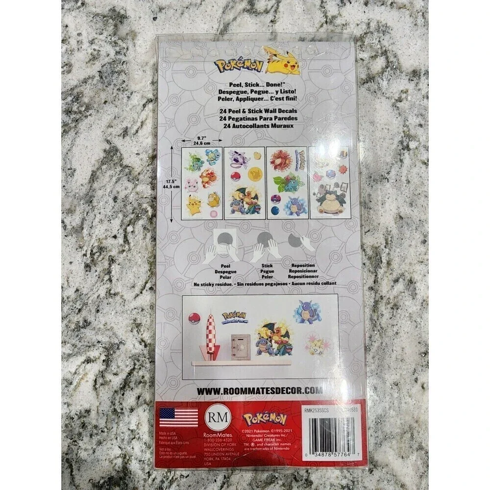 RMK2535SCS POKEMON ICONIC 24 Peel & Stick Wall Decals Kids Room Decor Stickers